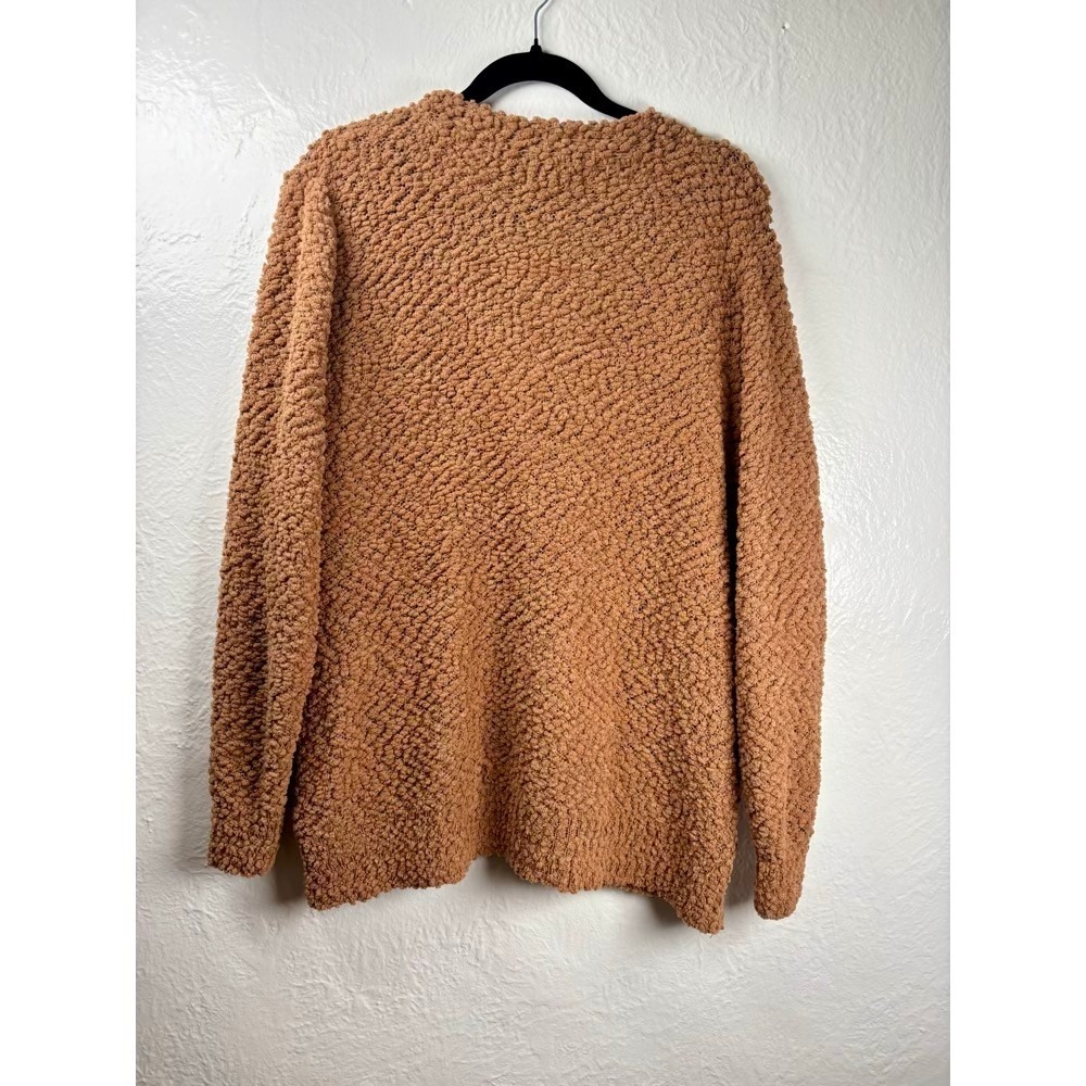 Zenana Popcorn Knit Cardigan Button Front Pocket Camel Brown XL Teddy Oversized - Picture 2 of 14
